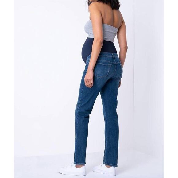 Seraphine Maternity Straight Leg Jeans Belly Panel Denim Size 2 Medium Wash Luxe - Picture 3 of 9
